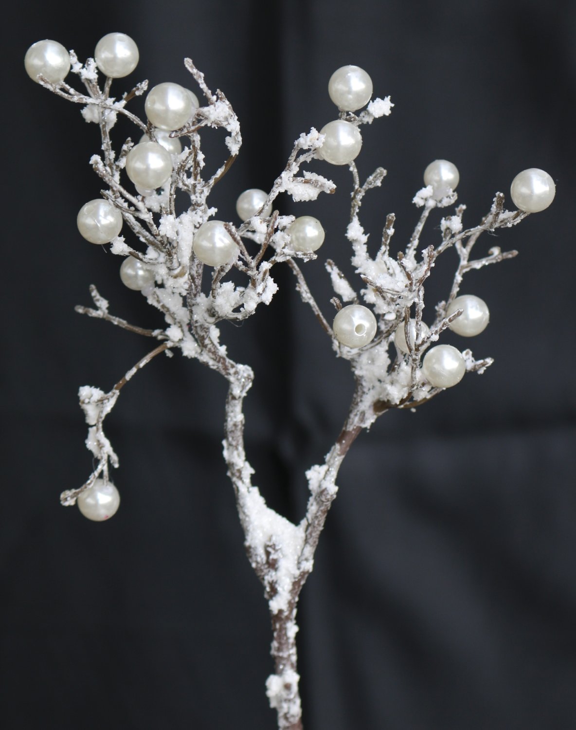 cm, Schnee, 30 und mit Perlen Dekozweig Künstlicher frost-braun