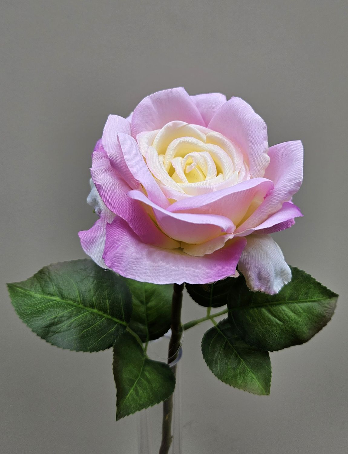 Classic artificial rose, 38 cm, pink-white