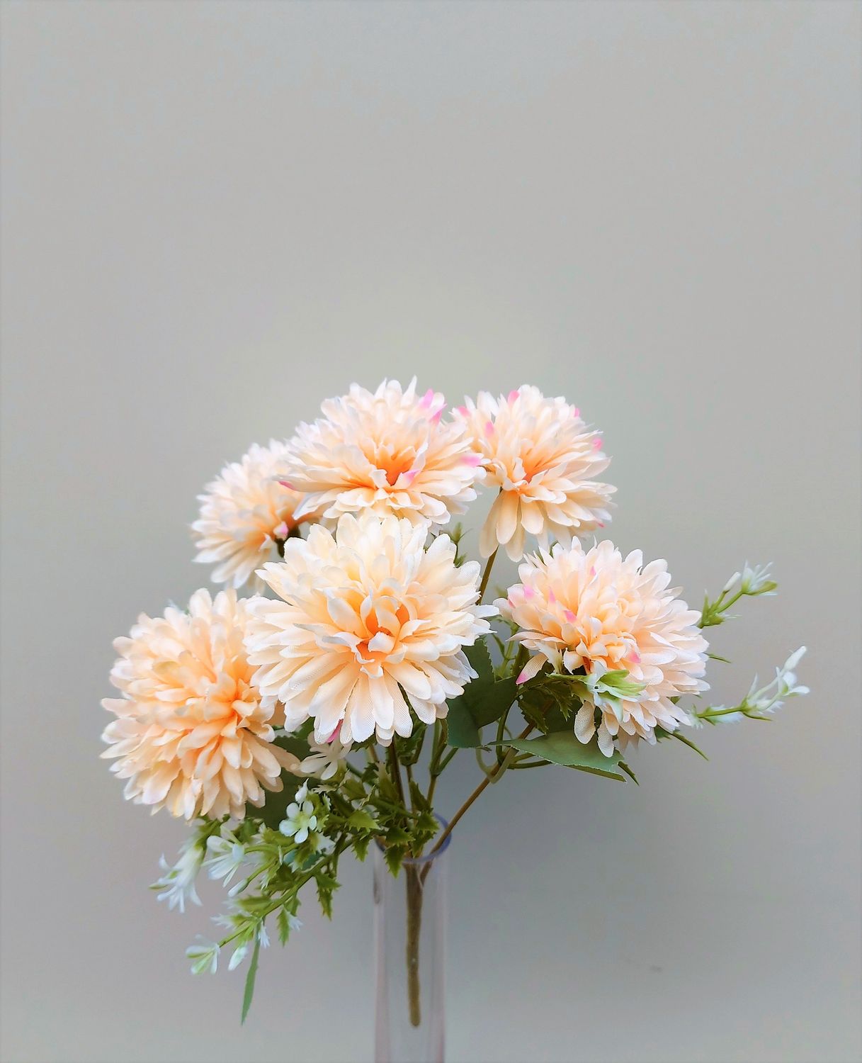 Künstlicher Dahlienzweig mit 6 Blüten, 30 cm, aprikose