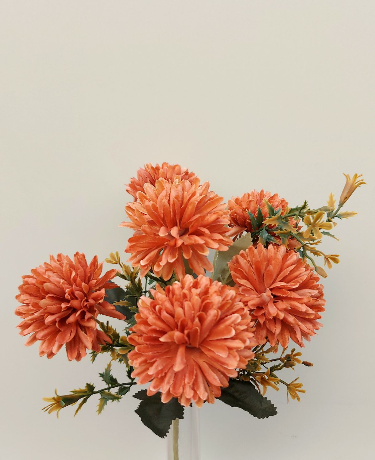 Künstlicher Dahlienzweig mit 6 Blüten, 30 cm, herbstbraun