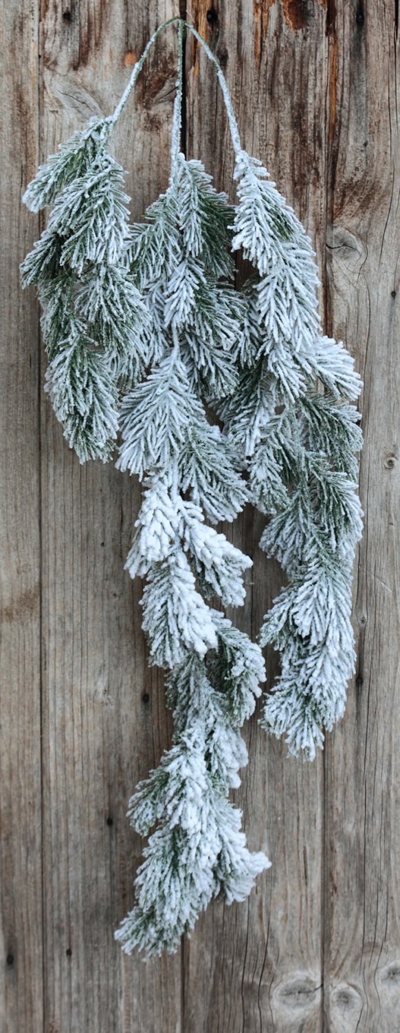 Artificial fir branch with snow, 88 cm, green-white