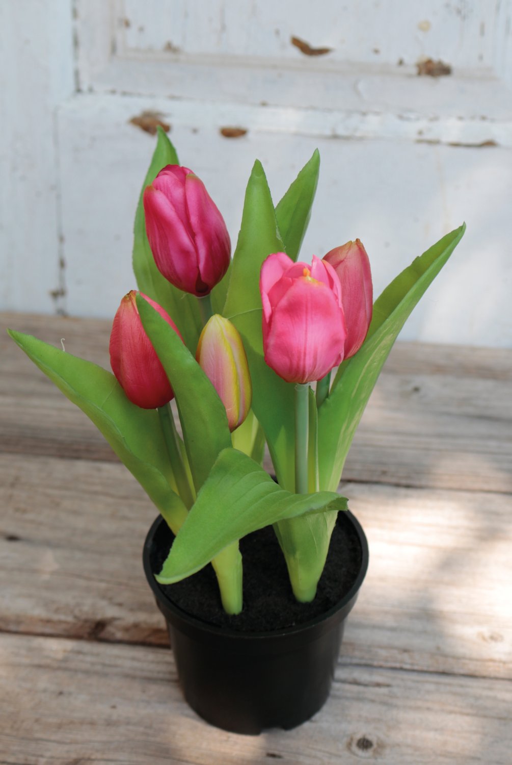 Künstliche Tulpen, getopft, 5-fach, 22 cm, Real Touch, pink