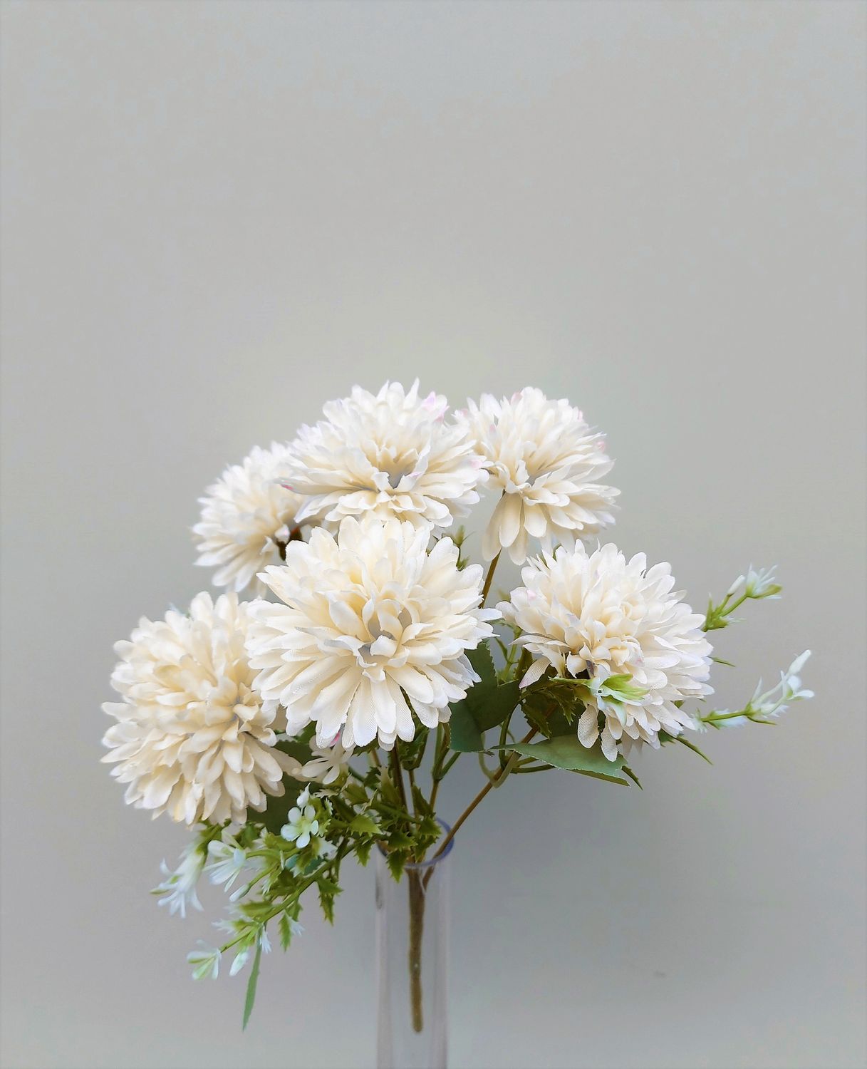Künstlicher Dahlienzweig mit 6 Blüten, 30 cm, creme-weiß