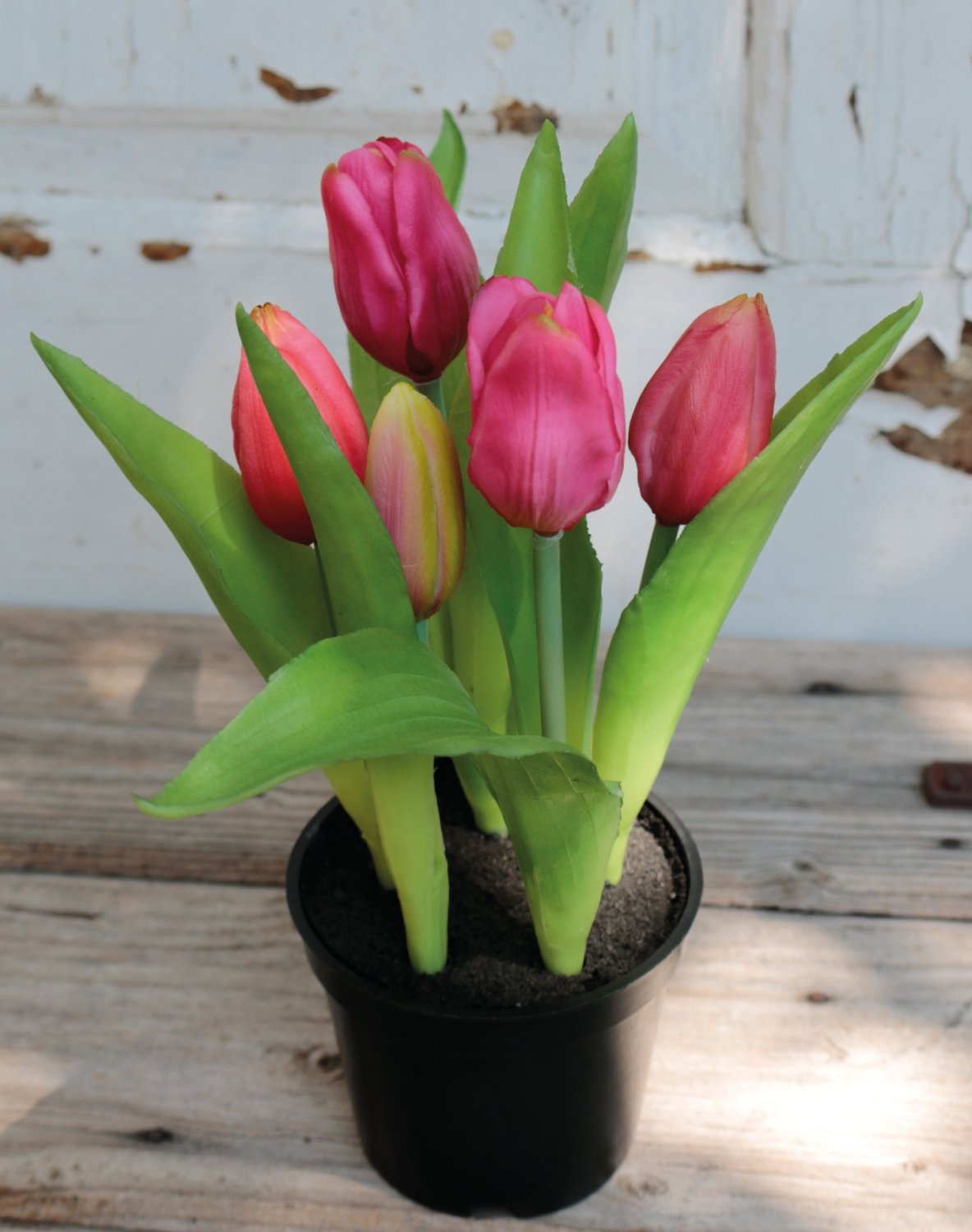 Künstliche Tulpen, getopft, 5-fach, 22 cm, Real Touch, pink