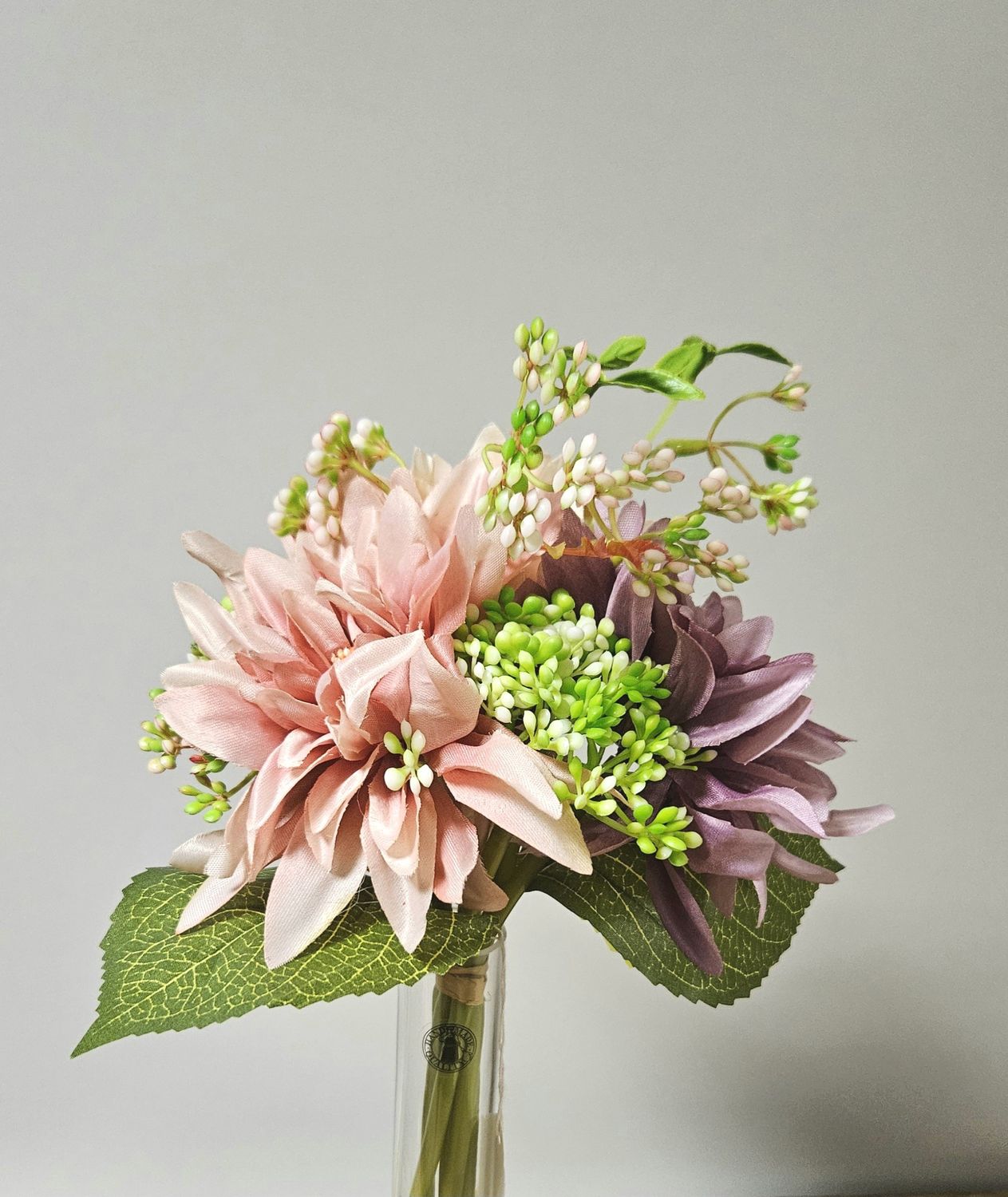 Bouquet di dahlia artificiale, 27 cm, albicocca