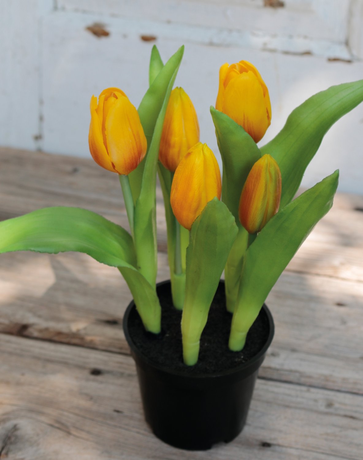 Künstliche Tulpen, getopft, 5-fach, 22 cm, Real Touch, gelb-orange