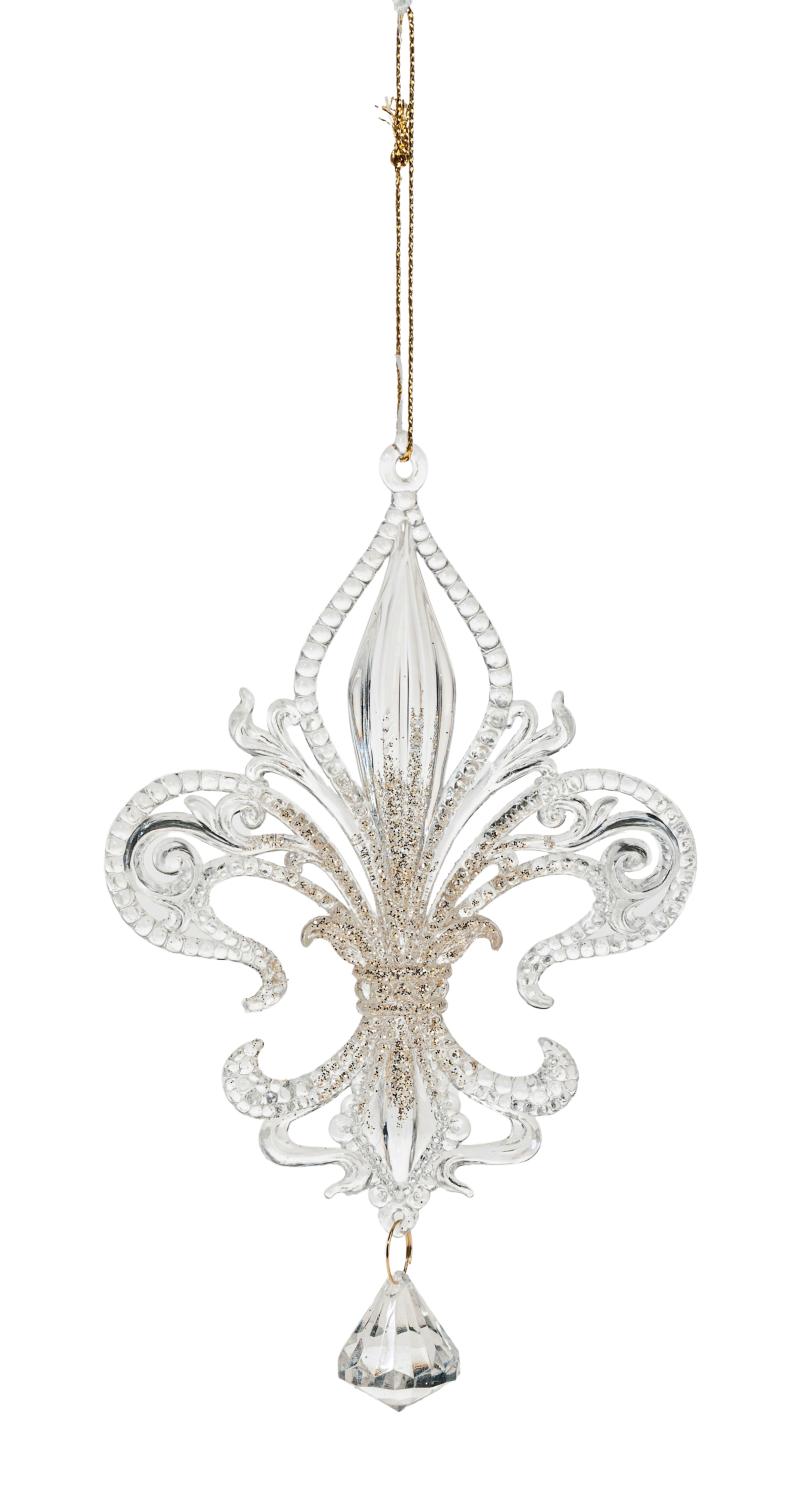 Deko Ornament 'Französische Lilie' aus Acryl, 15 cm, weiß-gold | 1297739E1