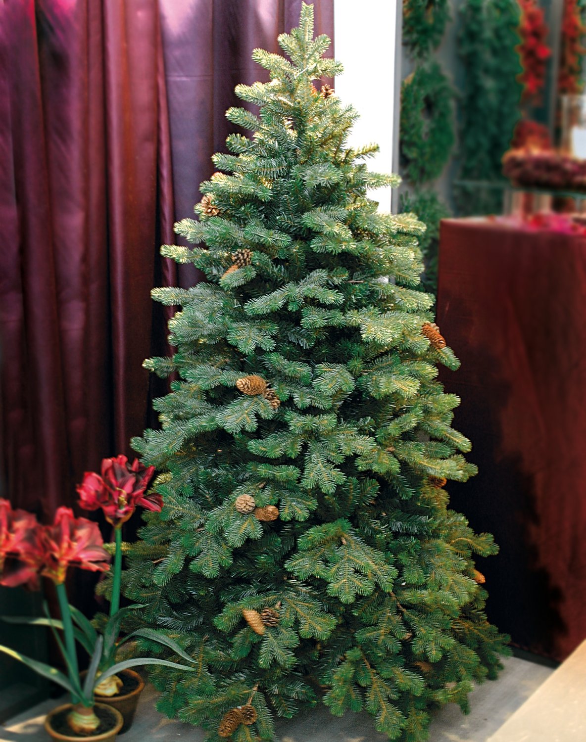 Künstlicher Tannenbaum mit Zapfen auf Metallständer, gemischt, 195 cm 