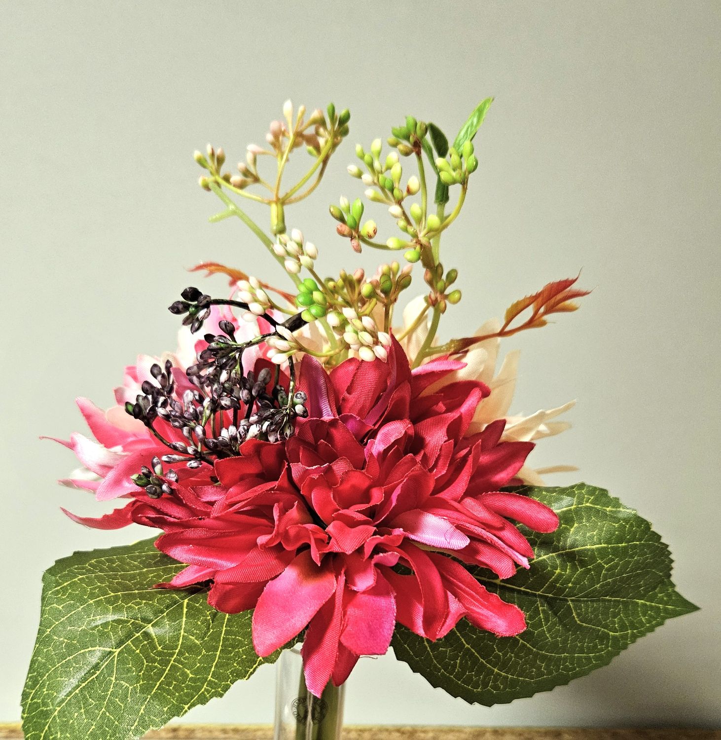 Bouquet di dahlia artificiale, 27 cm, fucsia