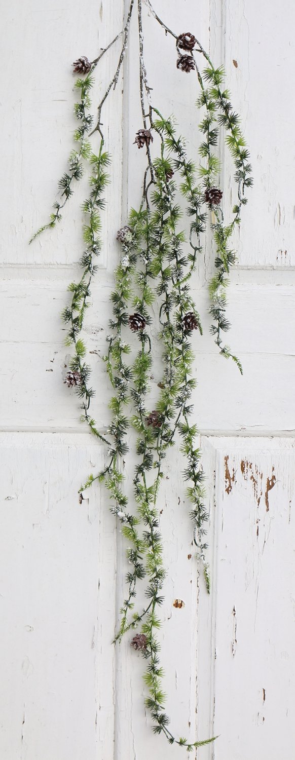 Artificial hanging larch with snow, 100 cm, green-white