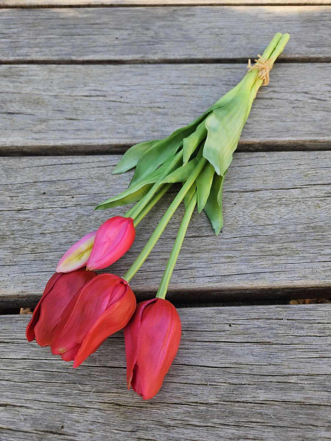 Mazzo di tulipani artificiali, francese, misto, 5 fiori, 47 cm, Real Touch, rosa