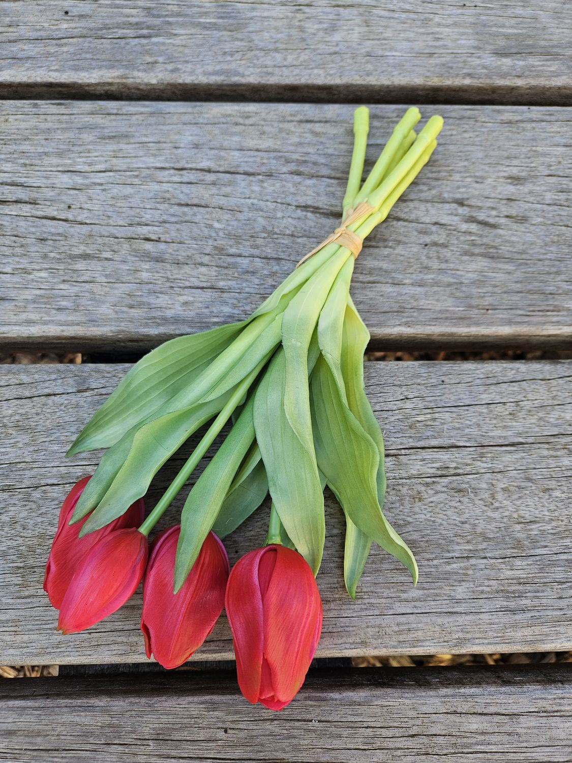 Mazzo di tulipani artificiali, 5 fiori, 28 cm, rosa