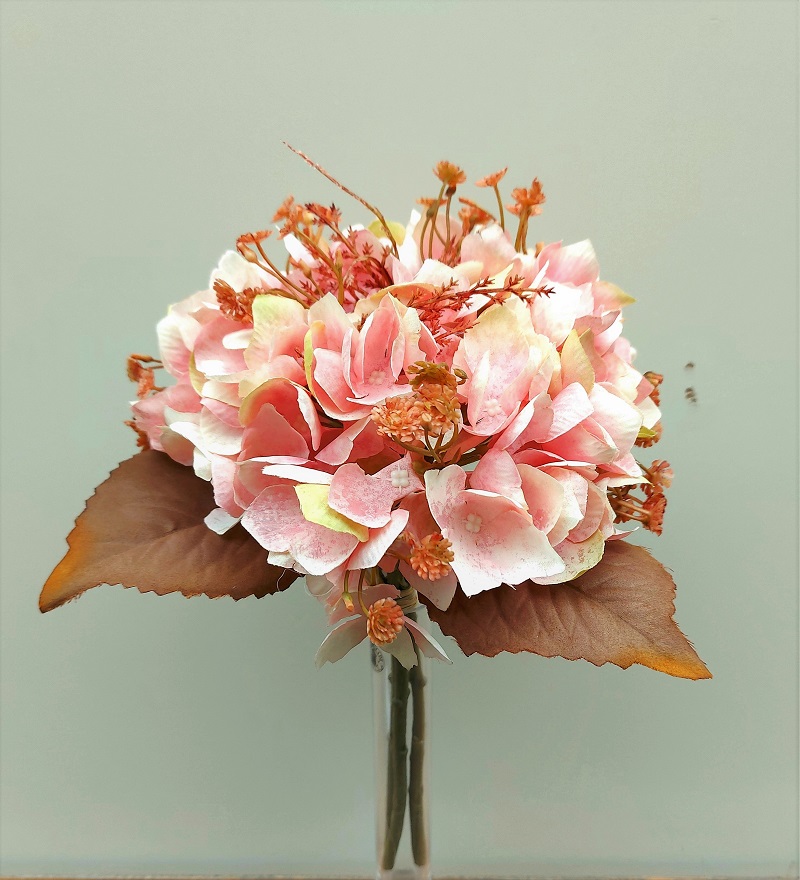 Künstlicher Hortensienbund, "getrocknet", 34 cm, rosa-marone