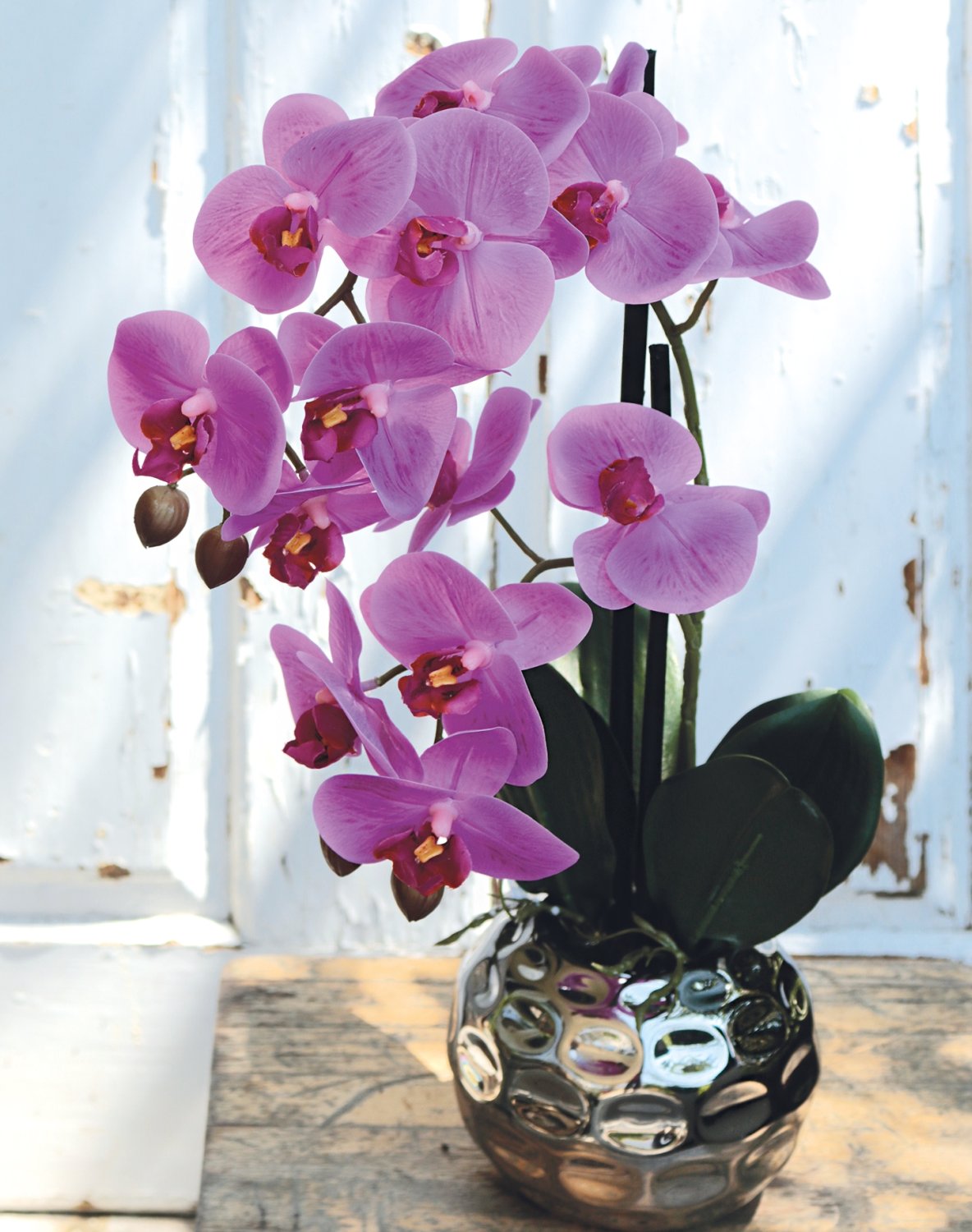 Künstliche Orchidee Phalaenopsis, 2-fach, getopft, 45 cm, Real Touch, cerise